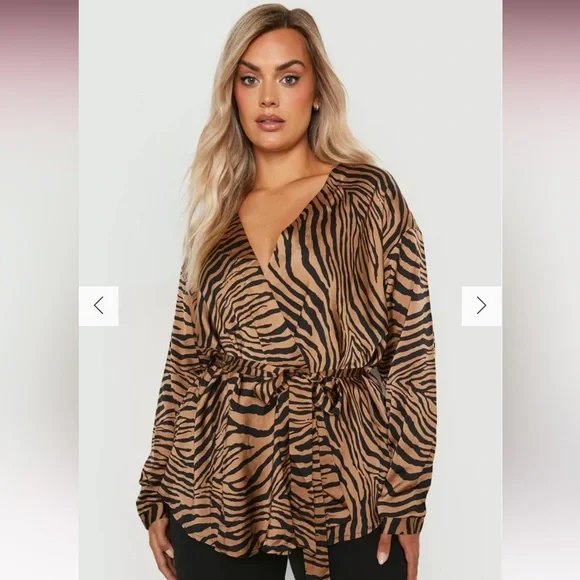 Boohoo Zebra Print Wrap Top Size 22 New With Tags - Picture 1 of 12